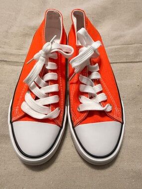 Bright Orange Low-Top Canvas Sneakers with White Laces